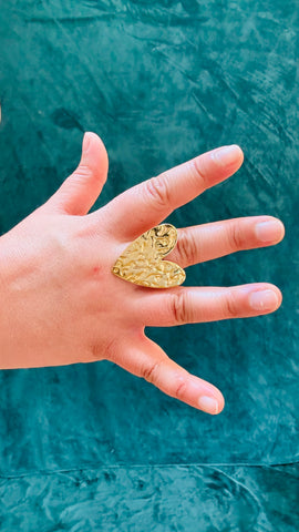 Bague gros cœur doré inoxydable réglable