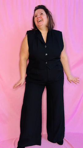 Costume Aurel- grande taille pantalon taille haute et gilet sans manche noir