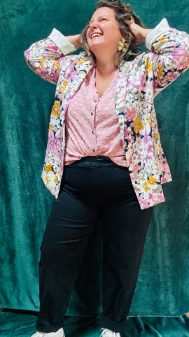 Veste blazer basile - grande taille motif fleuri coloré