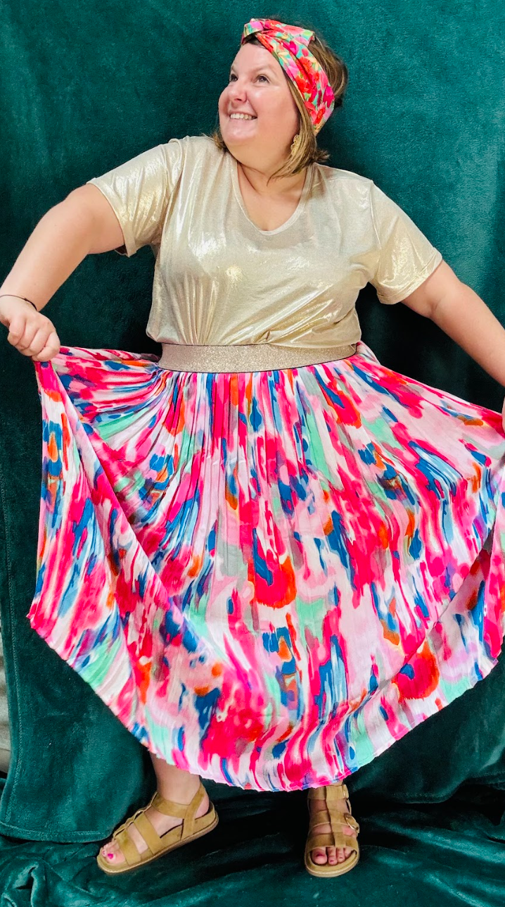 Jupe Longue Plissee Multicolore Grande Taille du 42 au 52 Poussine s habille poussineshabille