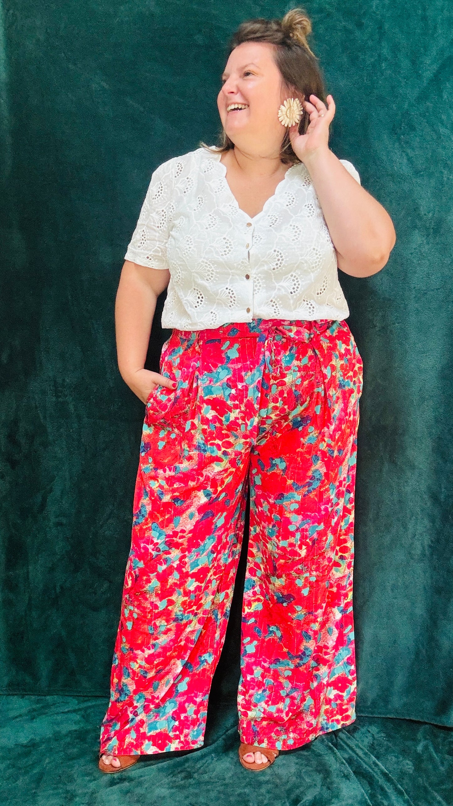 Pantalon Cléo - grande taille fluide taille haute très coloré