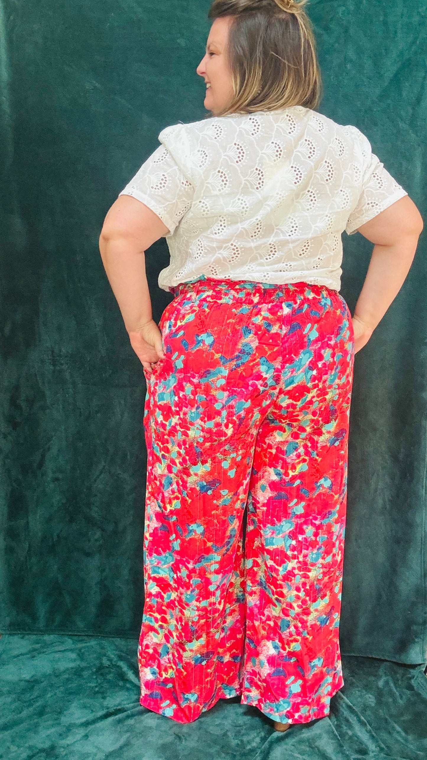 Pantalon Cléo - grande taille fluide taille haute très coloré