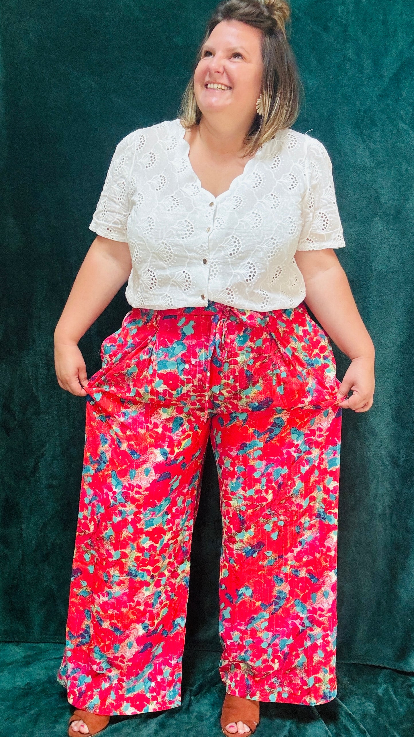 Pantalon Cléo - grande taille fluide taille haute très coloré
