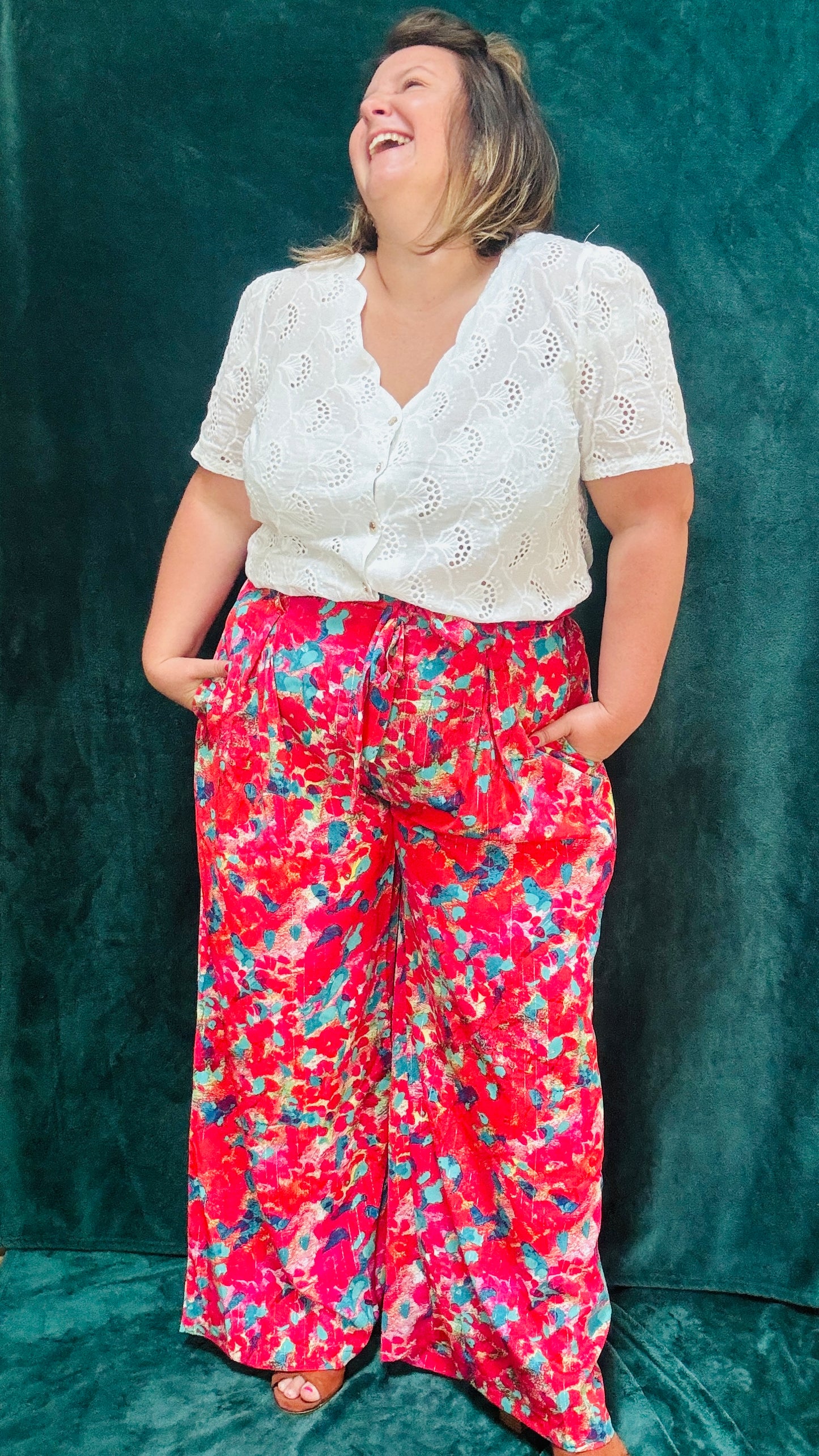 Pantalon Cléo - grande taille fluide taille haute très coloré