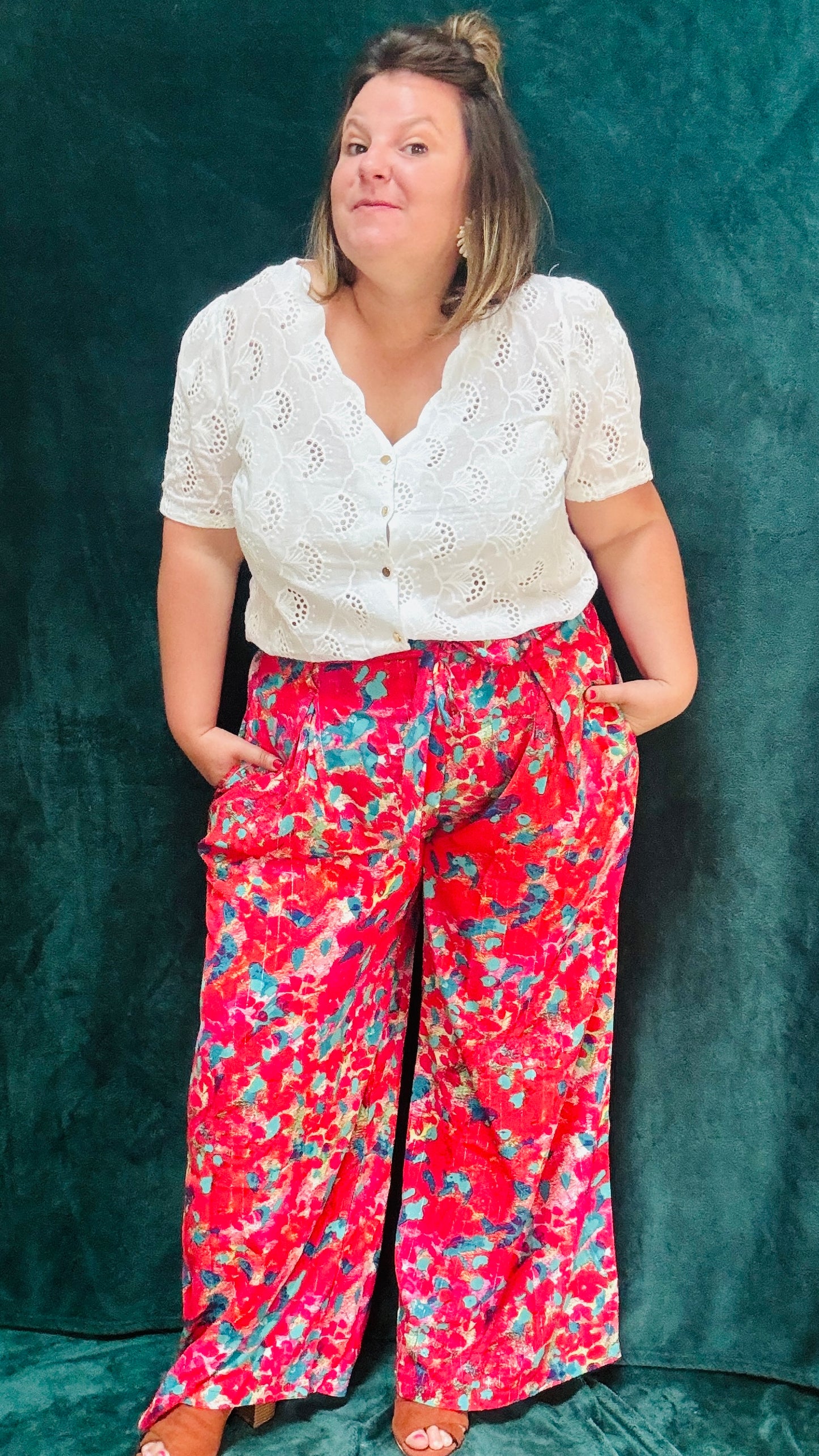 Pantalon Cléo - grande taille fluide taille haute très coloré