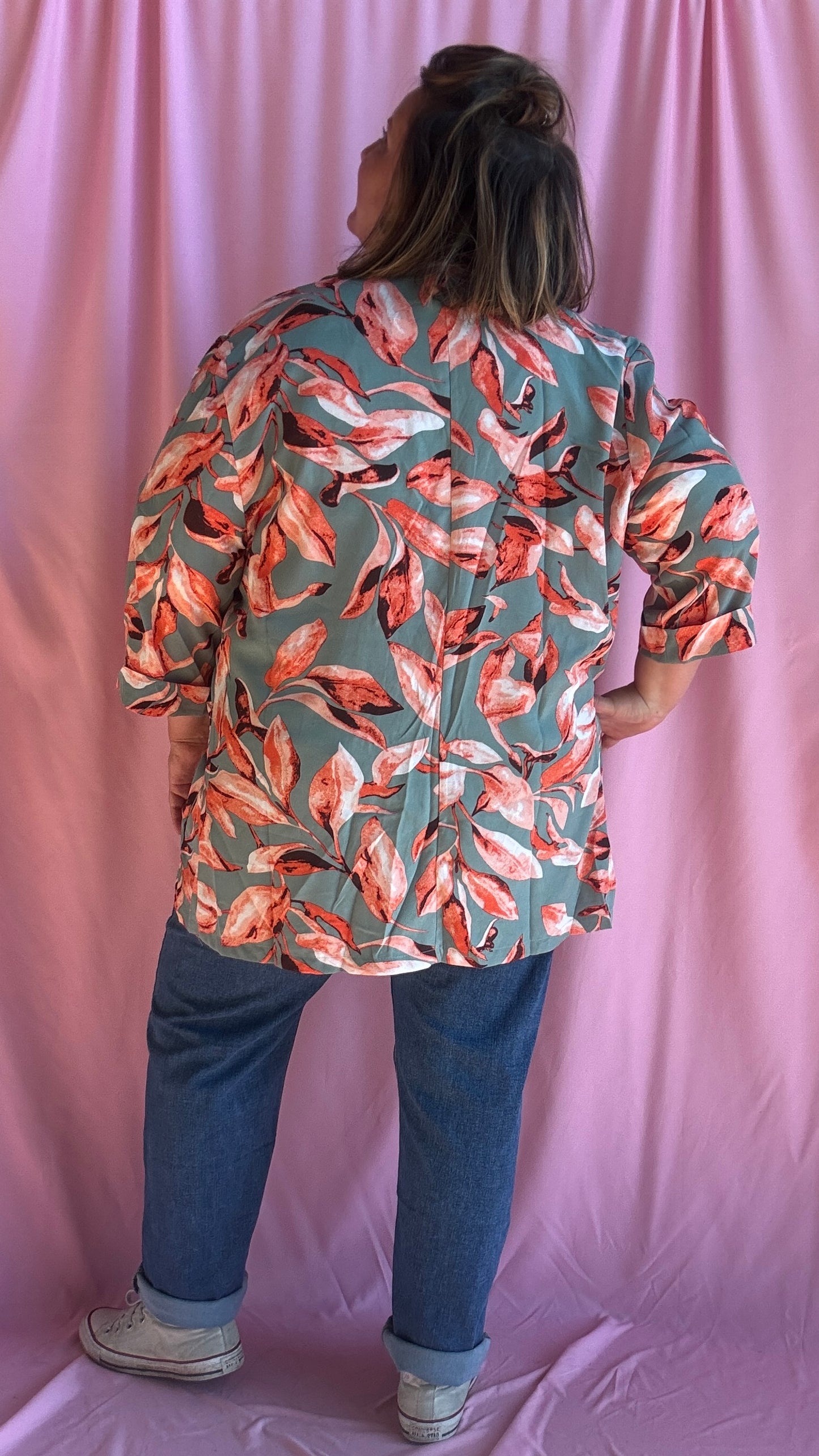 Veste blazer Laora - grande taille fleuri vert d'eau et orange