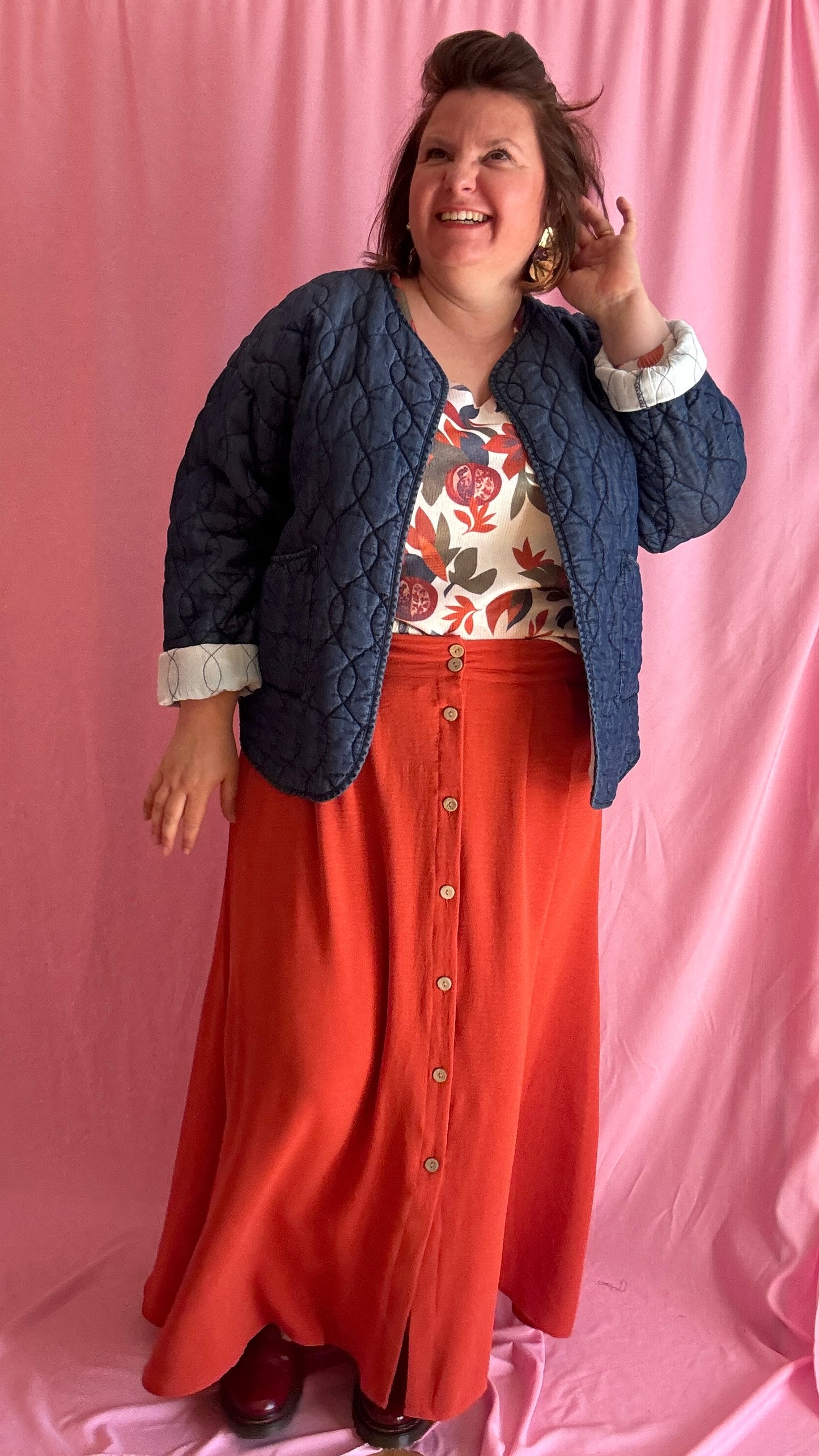 Veste en jean grande taille matelassée, jean foncé