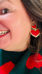 Boucles d'oreille aimée - double coeur rouge te doré acier inoxydable