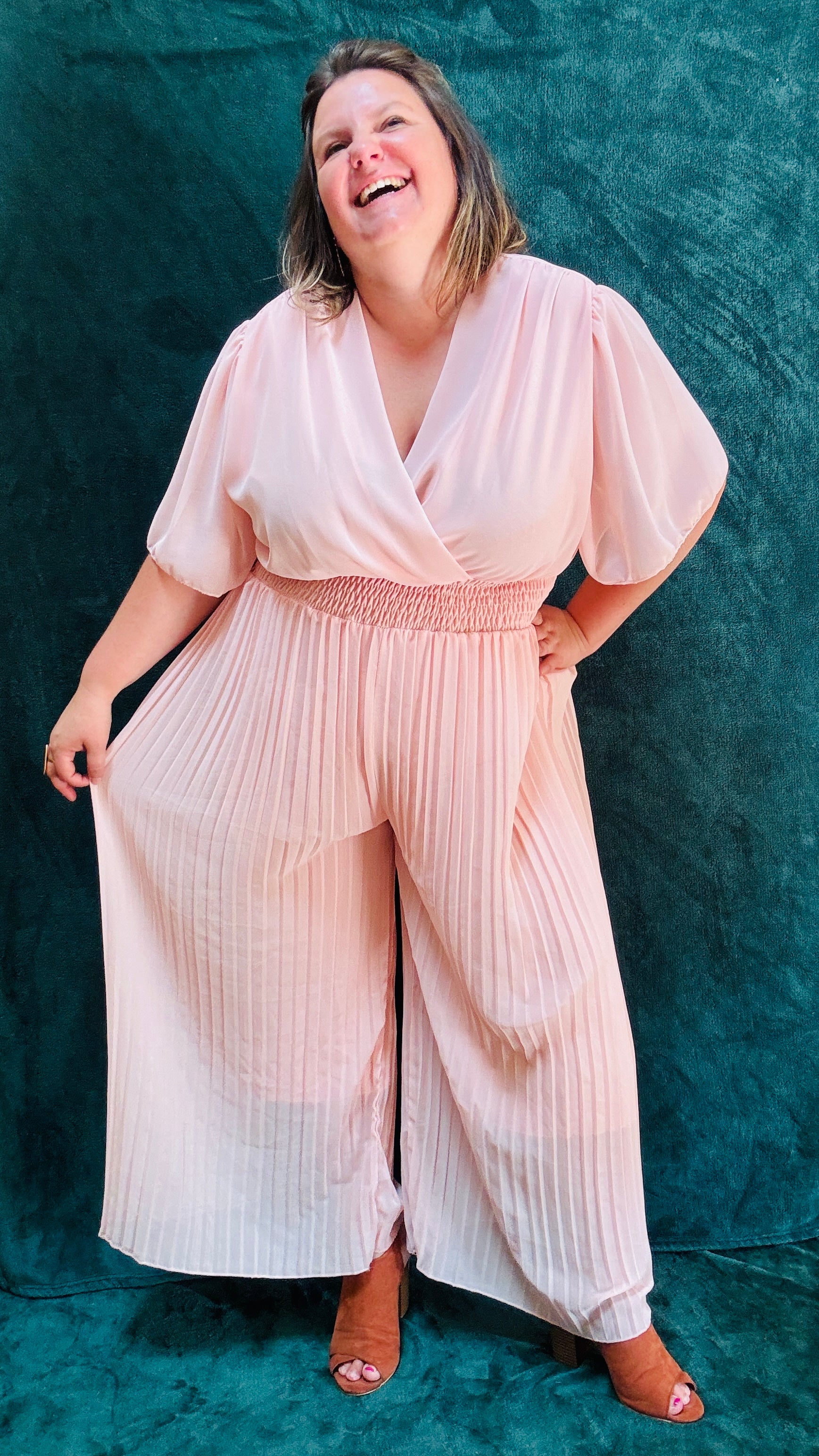 Combinaison grande taille plissée fluide colorée Poussine