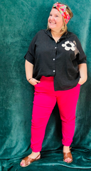 Pantalon Harry - Pantalon grande taille estival rose fushia coupe slim