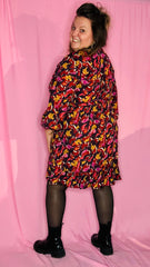 Robe Ambre - grande taille motifs couleurs automnaux bordeaux et moutarde