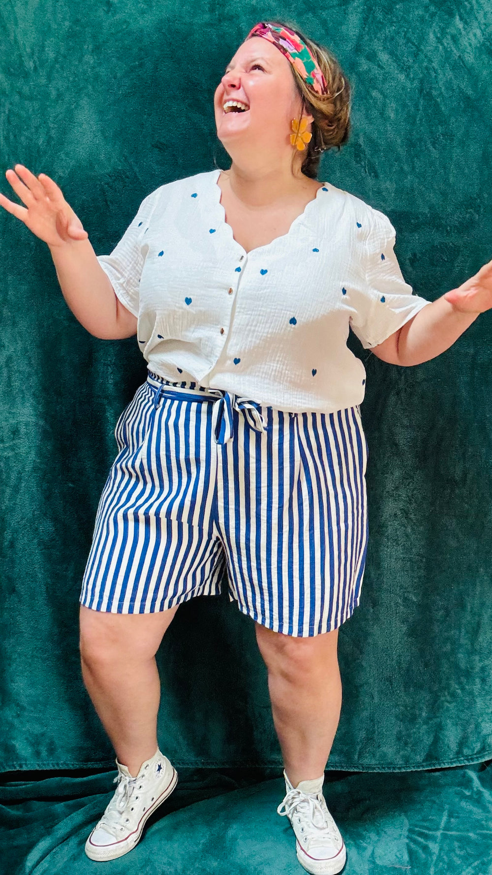Short Marin - grande taille fluide à rayures bleus et blanches