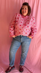 Blouse Abby - grande taille manche longue et ballon carreaux rouge et blanc