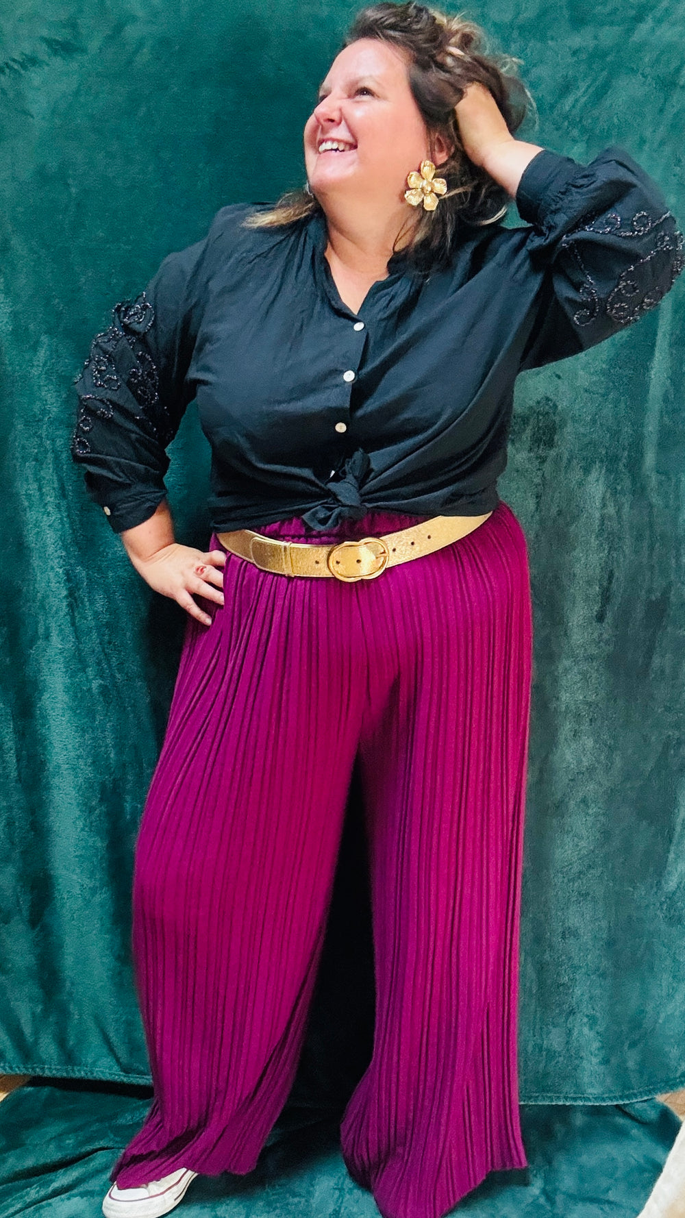 Blouse Ruby - grande taille unie manche motif paillettes