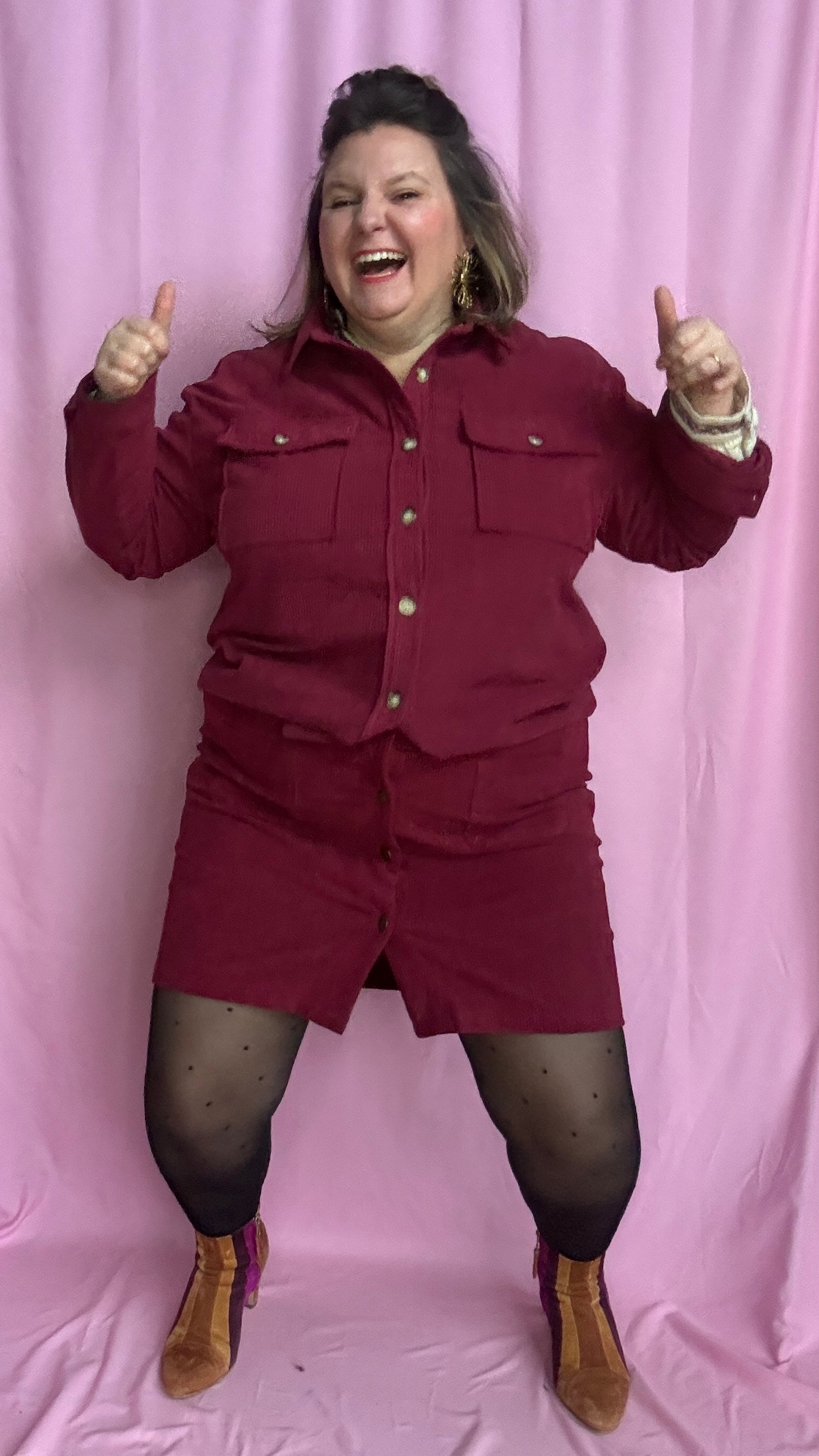 veste-chemise grande taille en velours côtelé bordeaux