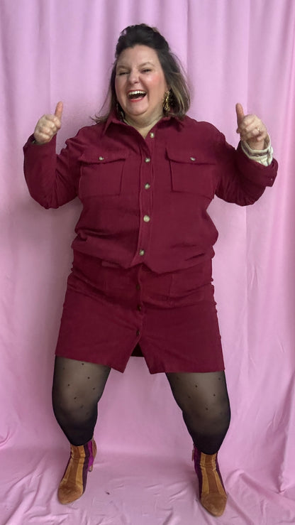 veste-chemise grande taille en velours côtelé bordeaux