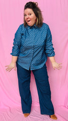 Chemise Valentina - grande taille bleu motifs petits coeurs blanc