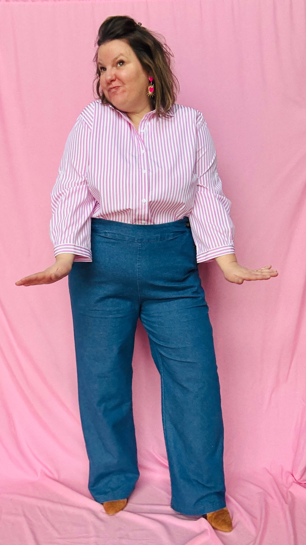 Chemise Léa- grande taille rayée rose et blanche