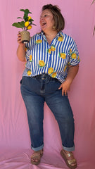 Blouse lemon - grande taille rayures et citron rose ou bleu