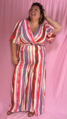 Combinaison Léonore - grande taille rayée rose rouge blan violet manches fluides