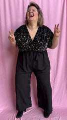 Combinaison QUEEN - grande taille paillettes noir et sequins