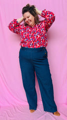 Jean bilie- grande taille droit taille haute boutons déco