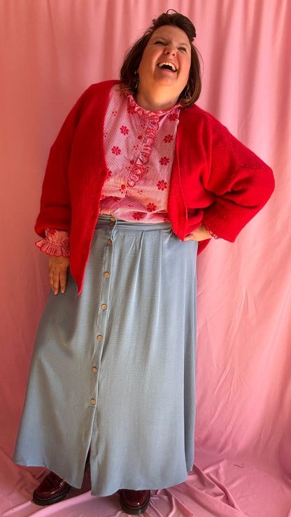 jupe longue grande taille bleu jean clair fluide et élégante
