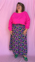 Jupe Celestine - grande taille longue moifs violet bleu vert et rose