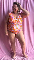 Maillot de bain Joseph - grande taille une pièce orange motifs fleuris froufrous