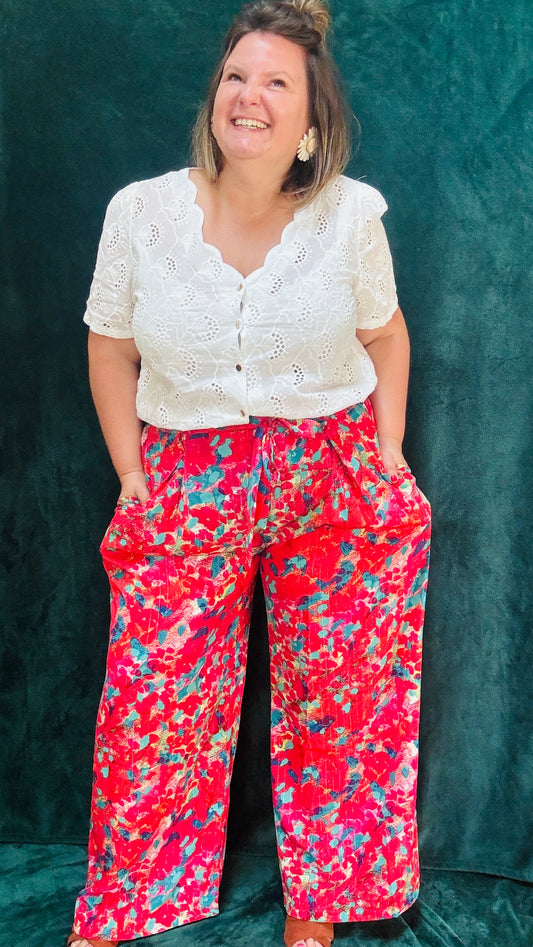 Pantalon Cléo - grande taille fluide taille haute très coloré