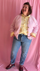 Marion - gilet pull grande taille rose pastel boutons coeurs dorés