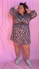 Robe Anne-Laure - grande taille manche longue motifs liberty bordeaux ou bleu