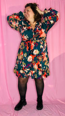 Robe Louison - grande taille manche longue motifs vert sapin rouge orangé