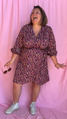 Robe Livina - grande taille manche longue motifs rose et violet