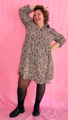 Robe Reine - grande taille manche longue motifs beige bordeaux rosé
