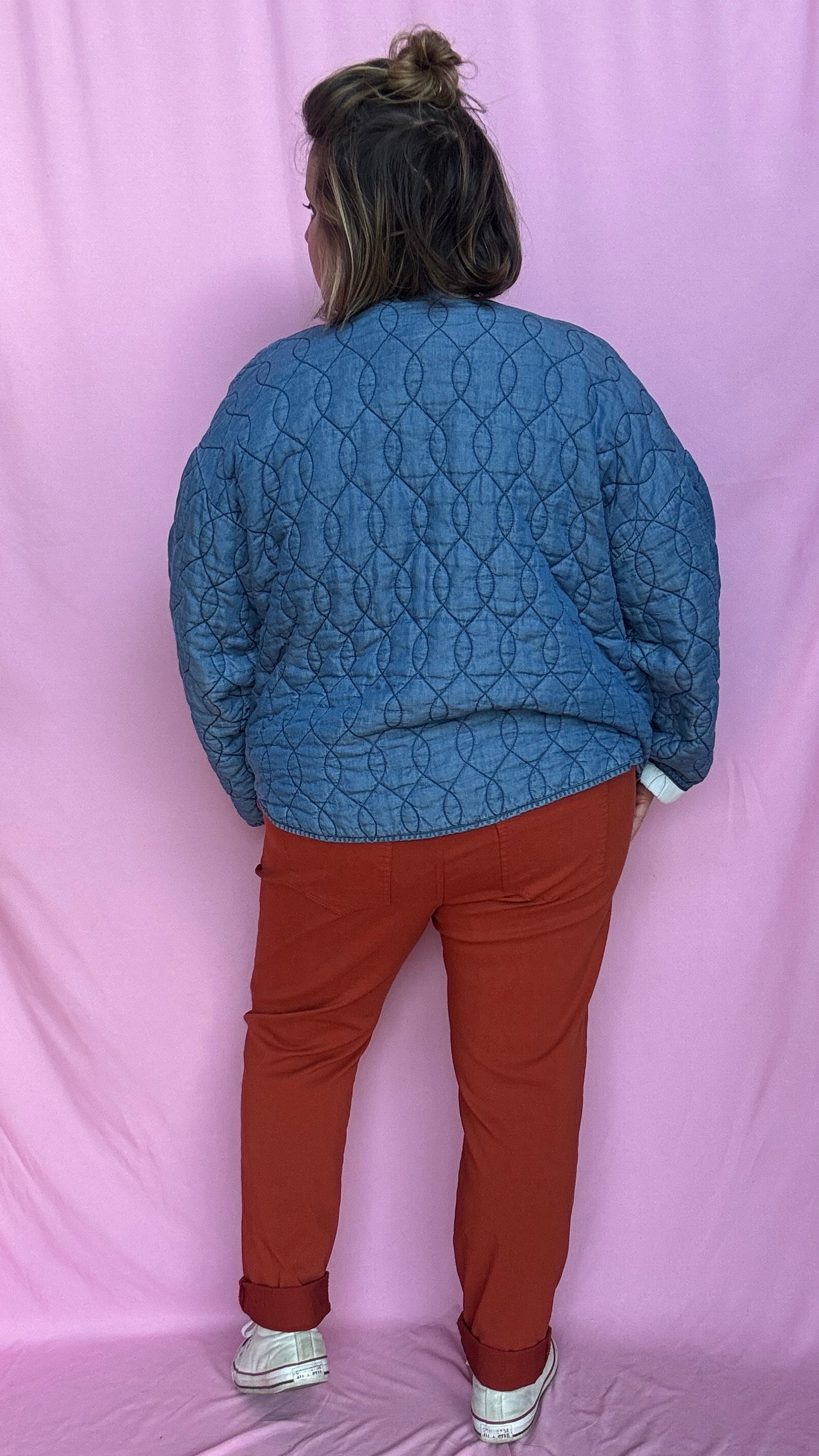 Veste en jean grande taille matelassée, jean clair