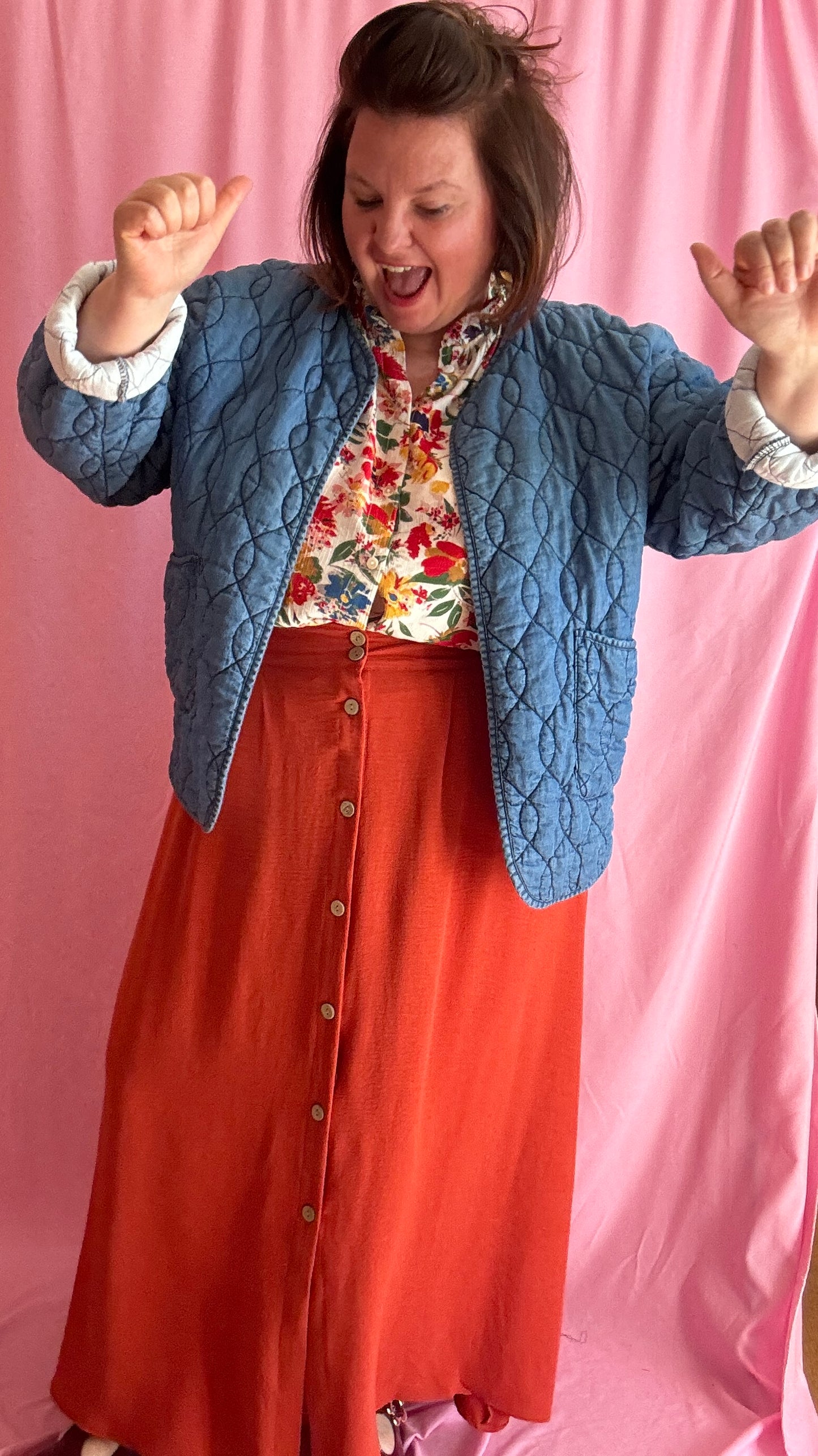 Veste en jean grande taille matelassée, jean clair
