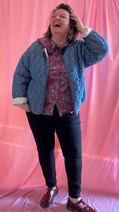 Veste en jean grande taille matelassée, jean clair
