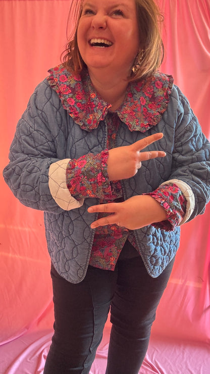 Veste en jean grande taille matelassée, jean clair