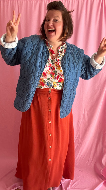 Veste en jean grande taille matelassée, jean clair