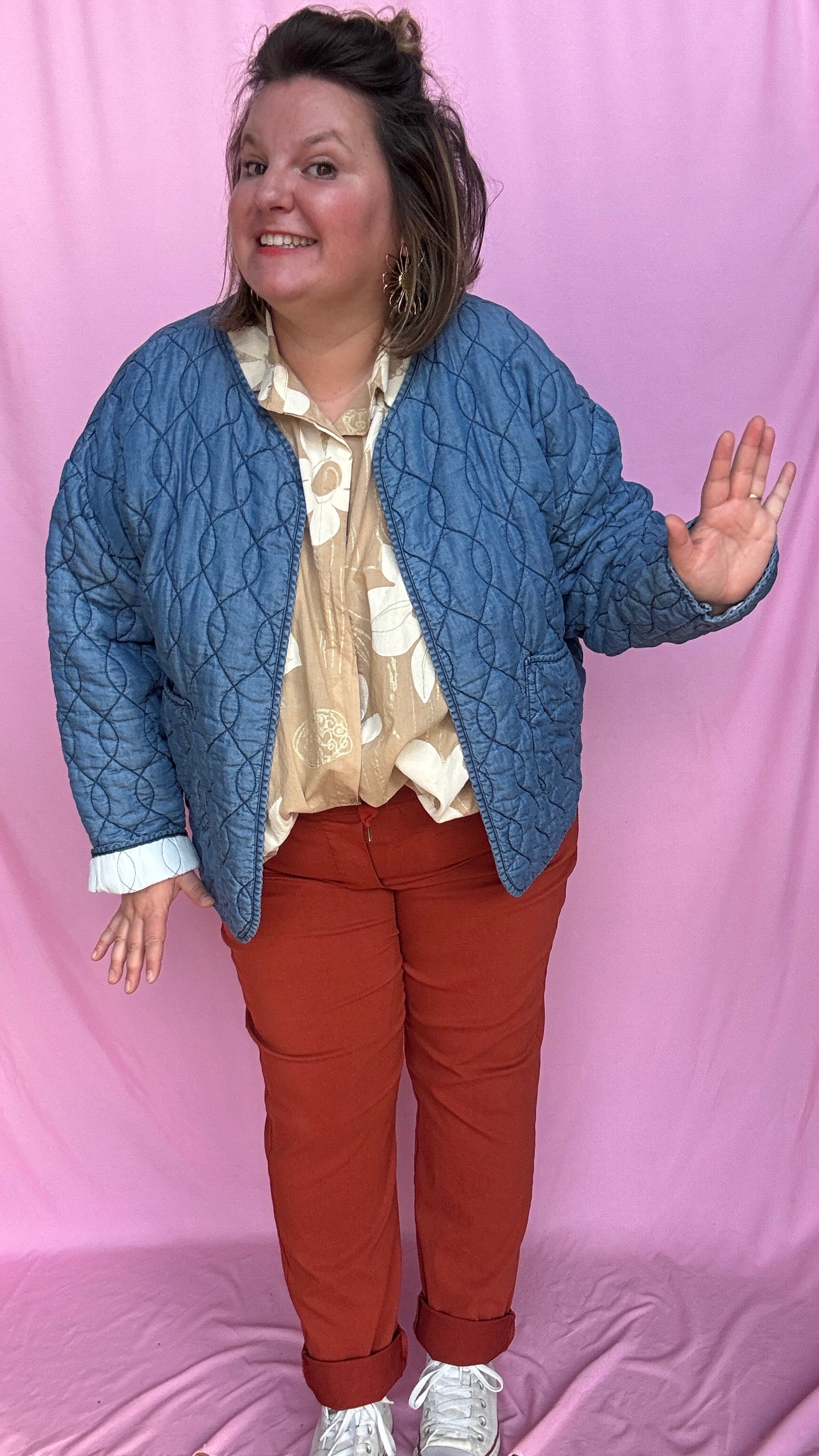 Veste en jean grande taille matelassée, jean clair