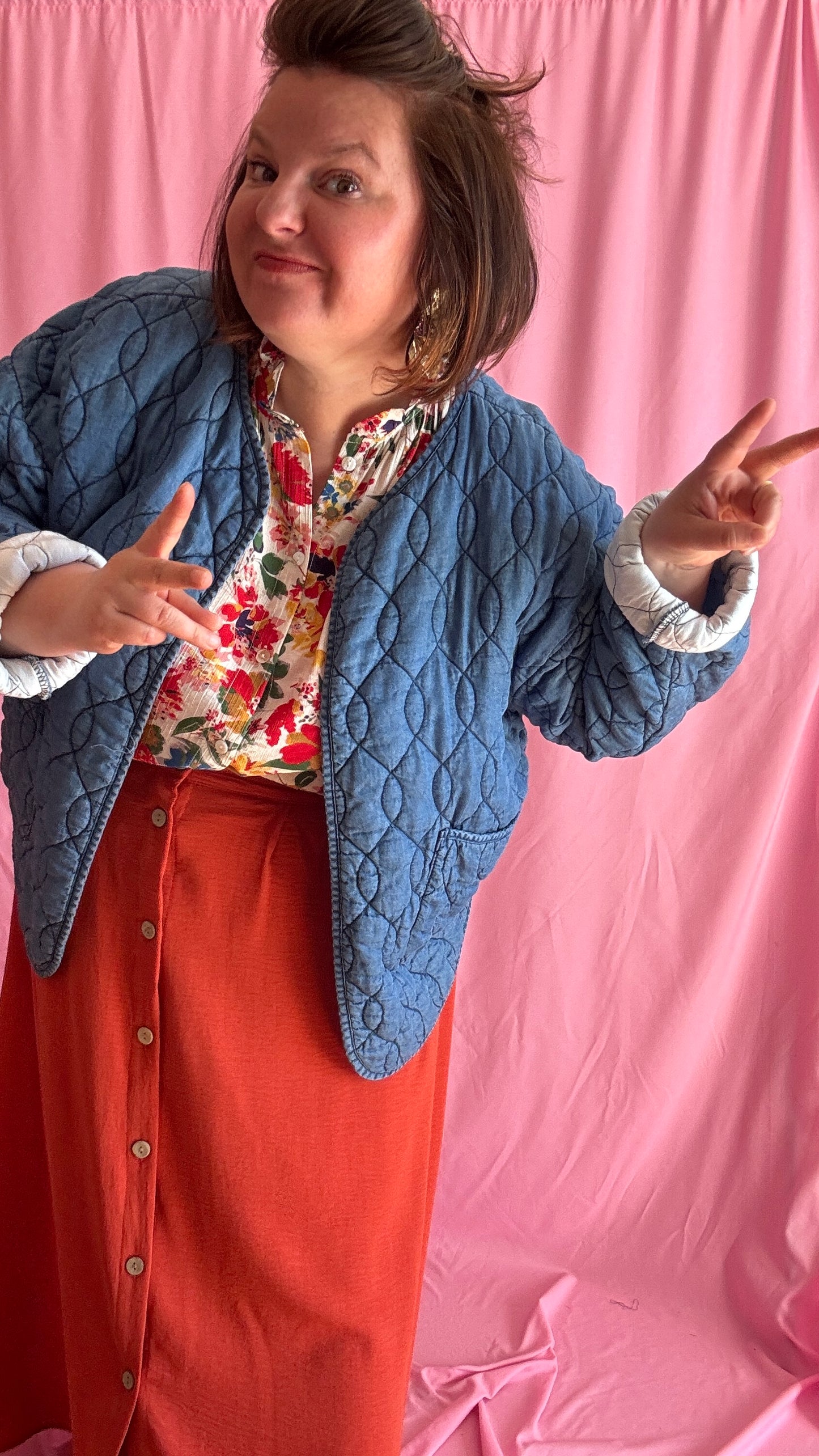 Veste en jean grande taille matelassée, jean clair