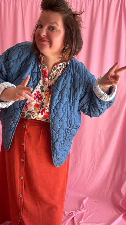 Veste en jean grande taille matelassée, jean clair