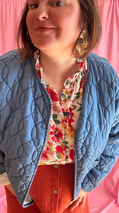 Veste en jean grande taille matelassée, jean clair