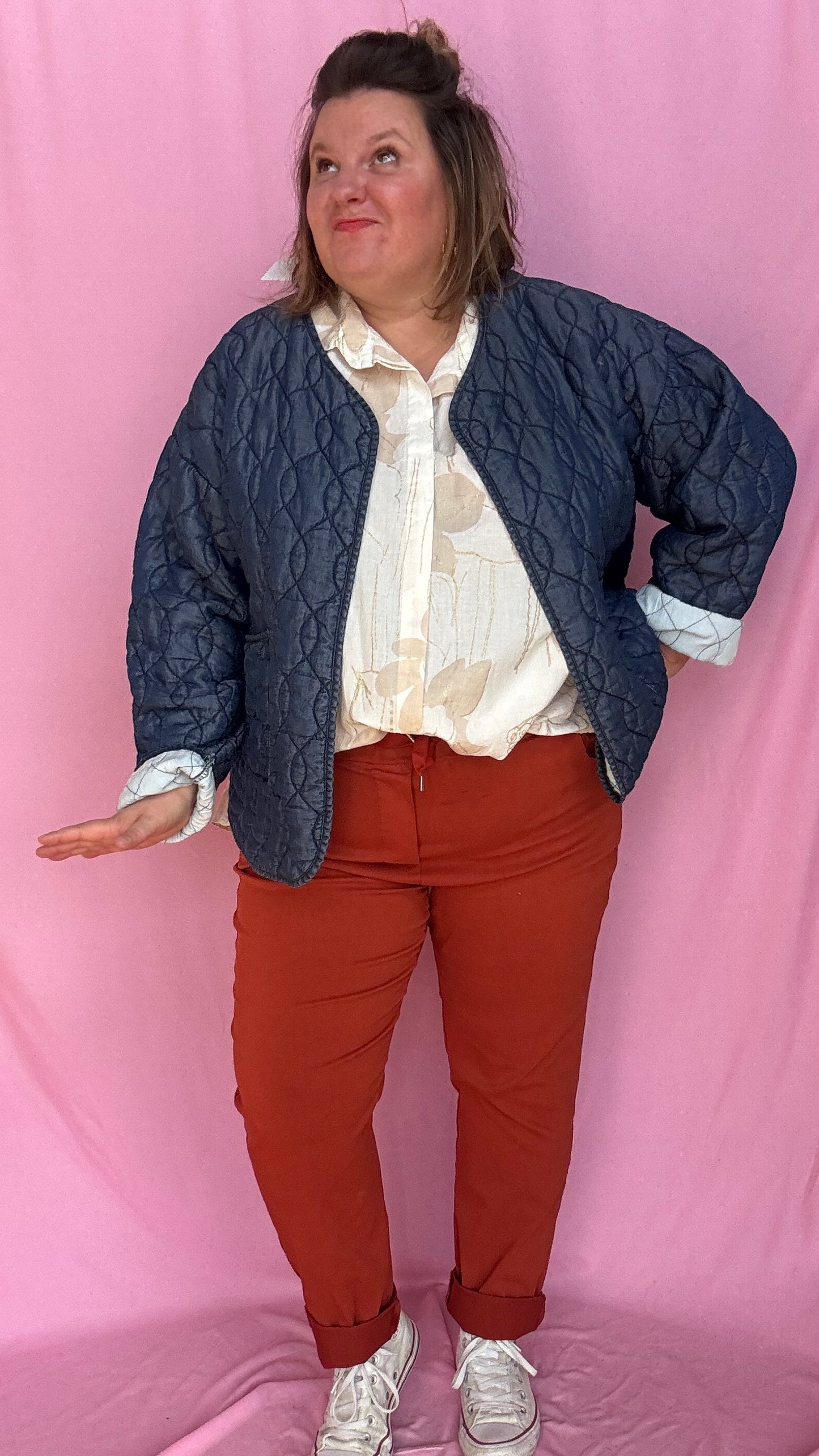 Veste en jean grande taille matelassée, jean foncé