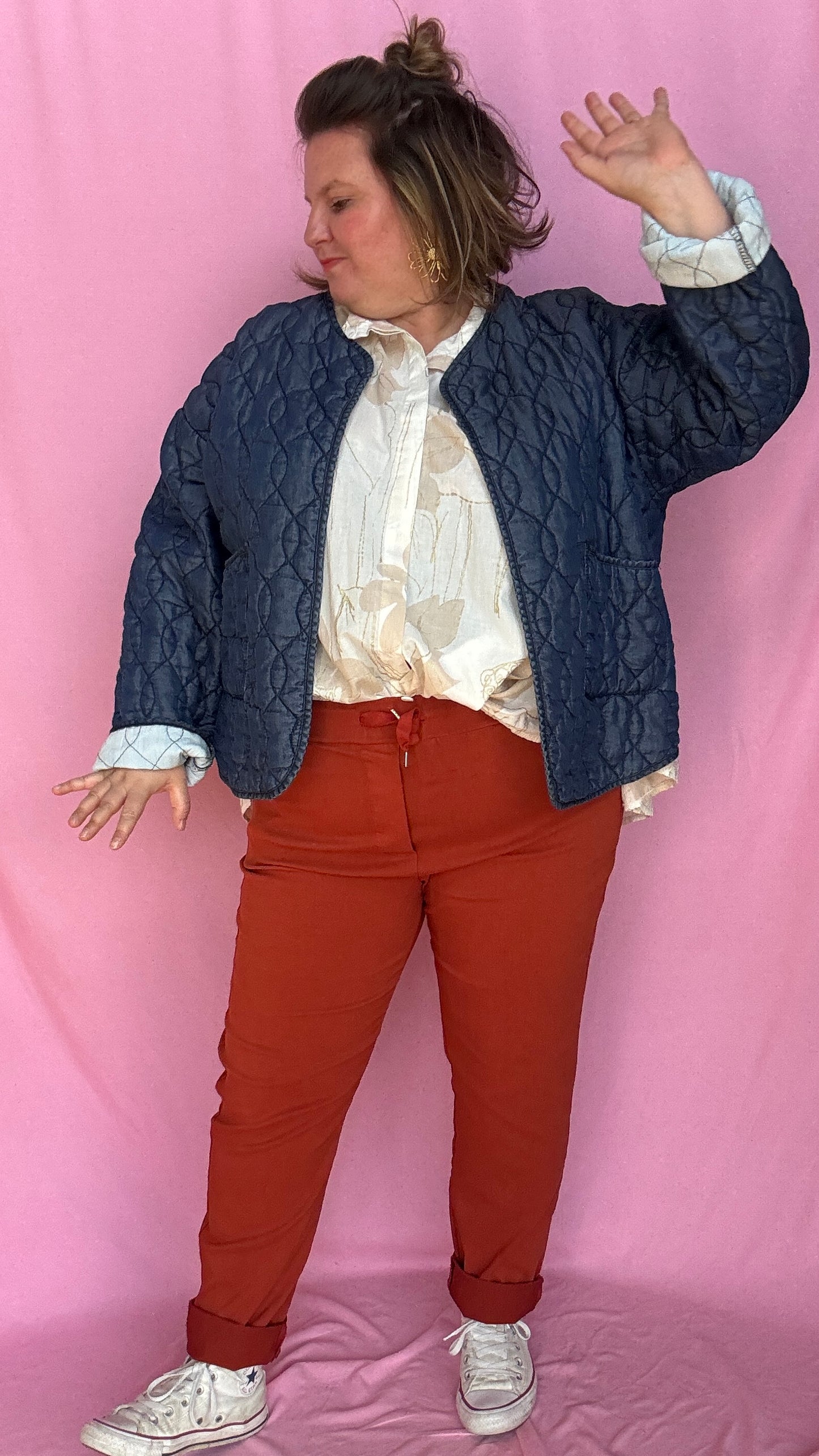 Veste en jean grande taille matelassée, jean foncé