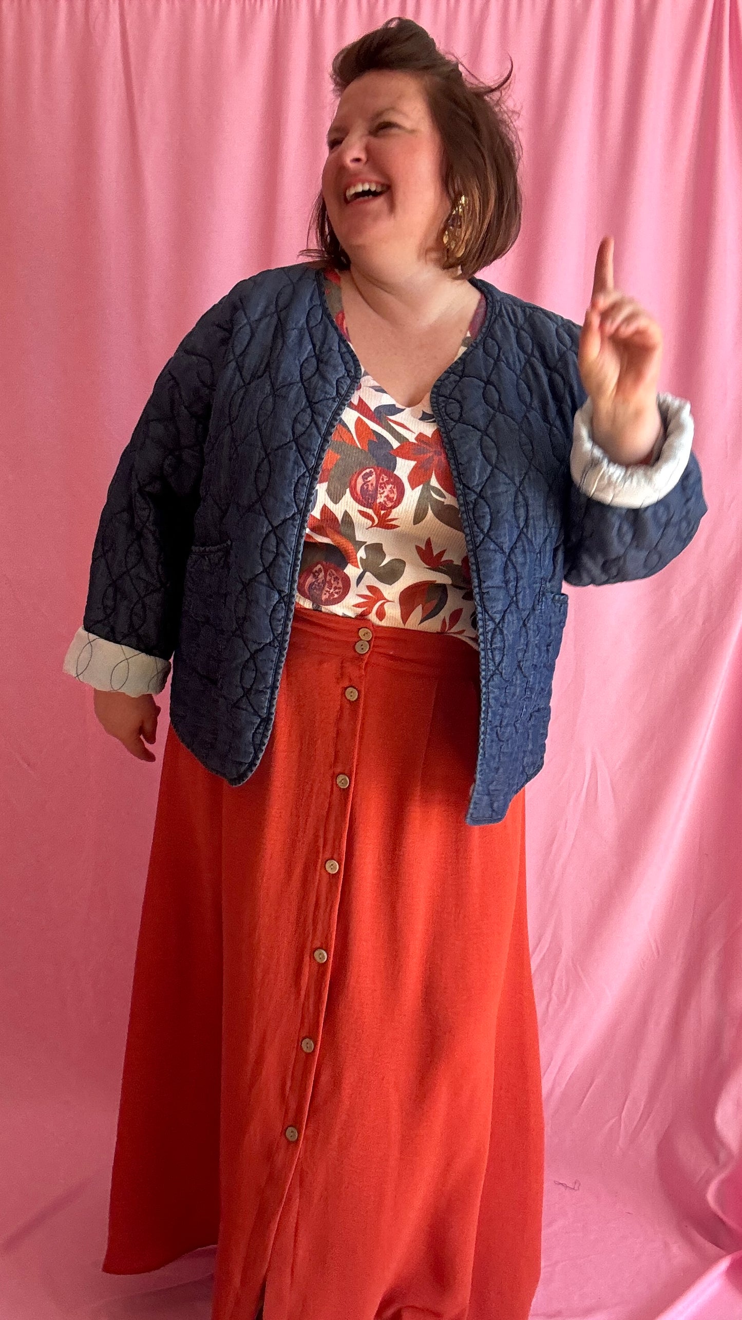 Veste en jean grande taille matelassée, jean foncé