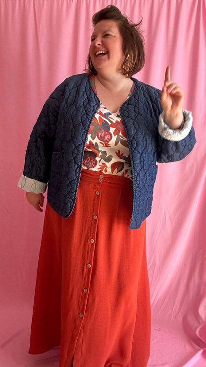 Veste en jean grande taille matelassée, jean foncé