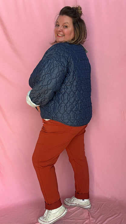 Veste en jean grande taille matelassée, jean foncé