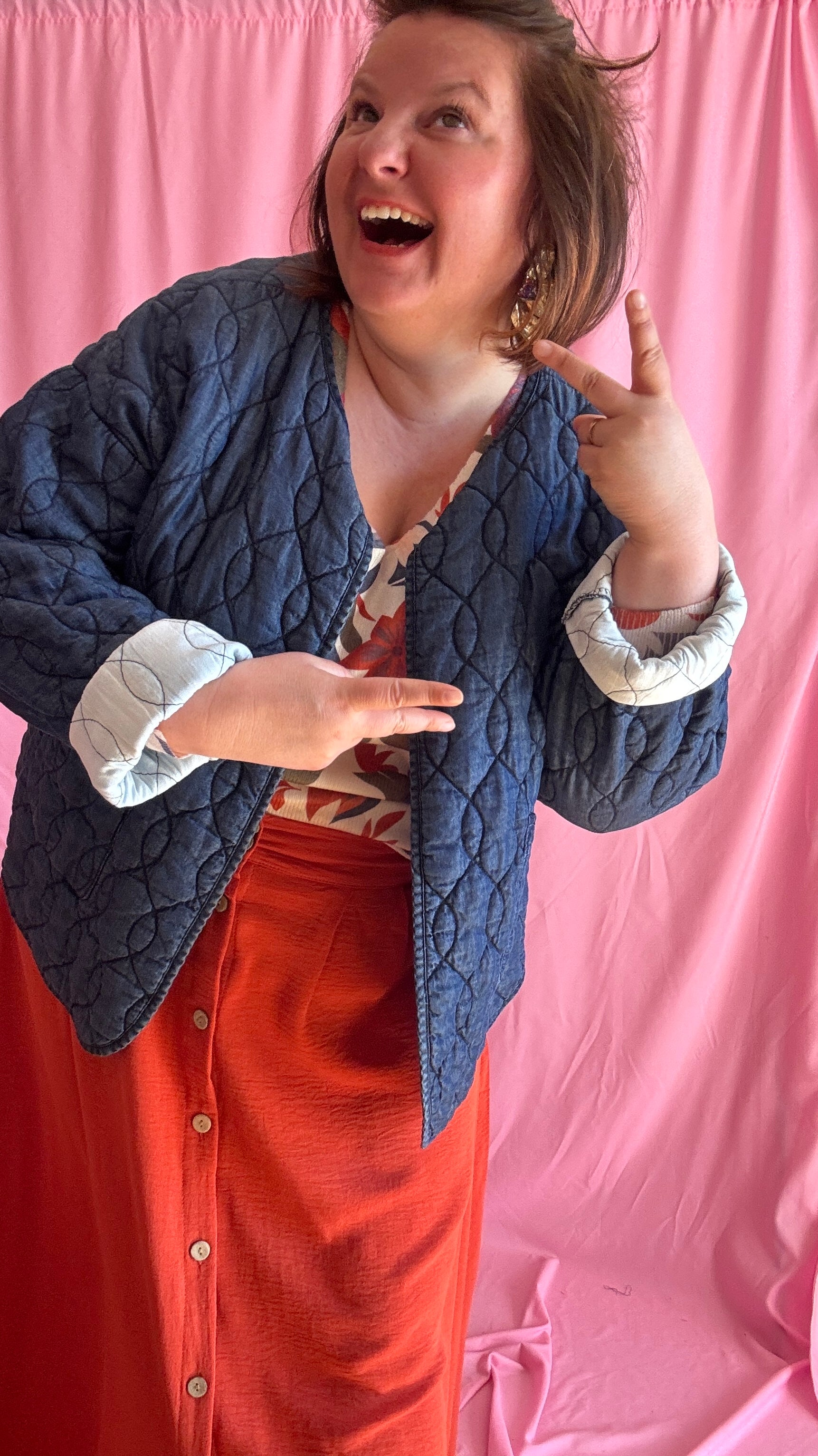 Veste en jean grande taille matelassée, jean foncé